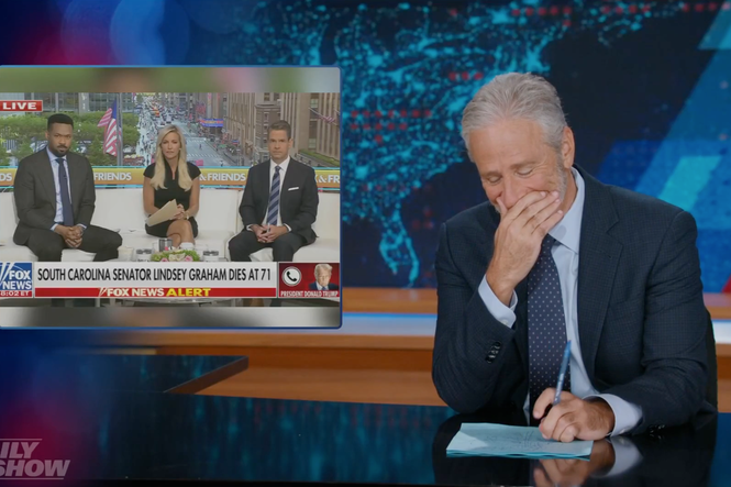 Jon Stewart can’t hold in the laughter after Fox can’t keep Trump on topic during phone interview