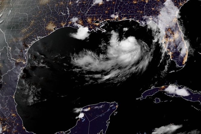 Tropical Storm Bertha in the Gulf of Mexico moving toward Florida Panhandle and Alabama