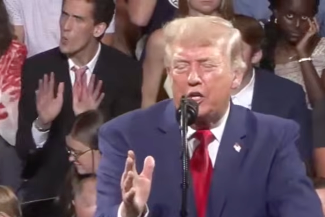 Man behind Trump copies his famous hand gestures—and the crowd loves it