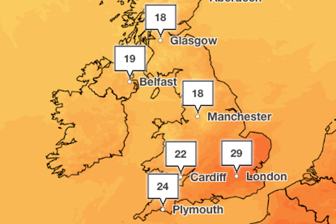 Weather mapped: Where temperatures will hit 29C this weekend – and where it will rain