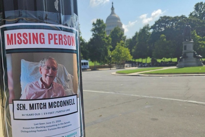 Pranksters go on hunt for Mitch McConnell and place ‘missing person’ posters around DC