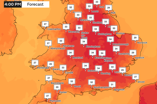 Mapped: UK to be hotter then Barcelona as fifth heatwave will bring 36C temperatures
