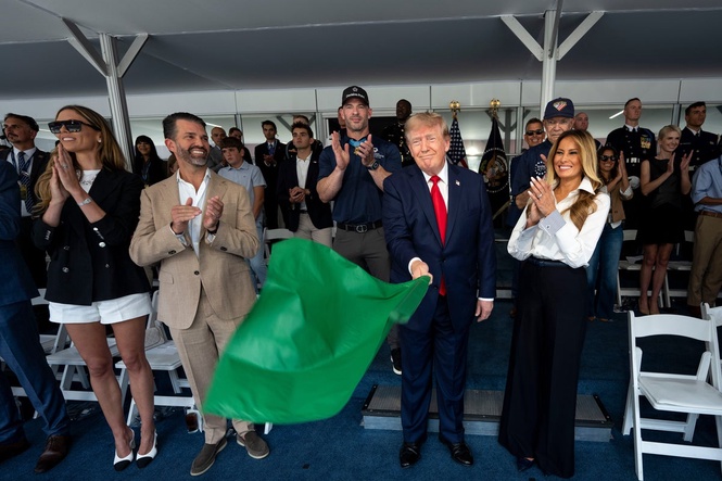 Trump’s aide Natalie Harp, son Eric and MAGA inner circle join president and Melania for Freedom 250 Grand Prix