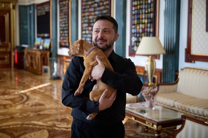 Ukraine's president coos over a puppy, starting a new volley in his war of visuals against Russia
