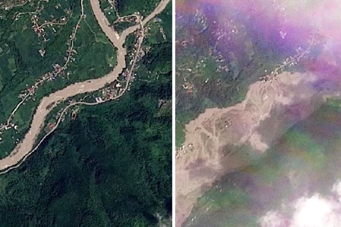 Shocking satellite images show Nepal flash floods devastating villages