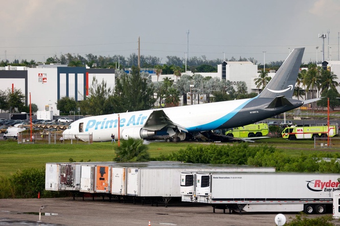 Five dead after Amazon cargo plane overshoots runway and crashes during landing at Miami airport