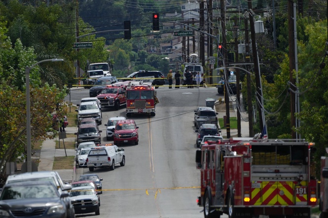 Southern California authorities respond to a leak of an unknown chemical from a tank