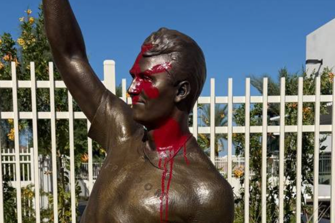 New Charlie Kirk statue vandalized outside Turning Point USA headquarters just a day after unveiling