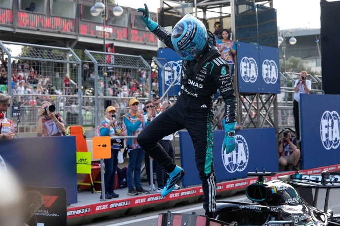 George Russell capitalises on rare Kimi Antonelli ‘mistake’ to take pole at Azerbaijan GP