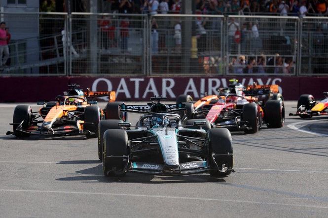 F1 Azerbaijan GP LIVE: Russell leads race with Piastri making impressive early move in Baku
