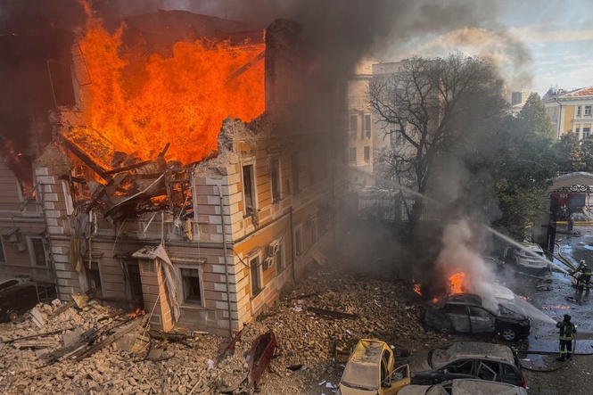 Ukraine-Russia war latest: National Academy of Sciences on fire after fresh daytime strikes hit Kyiv