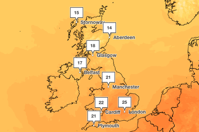 UK forecast: Unseasonably warm weather to bring highs of 27C today