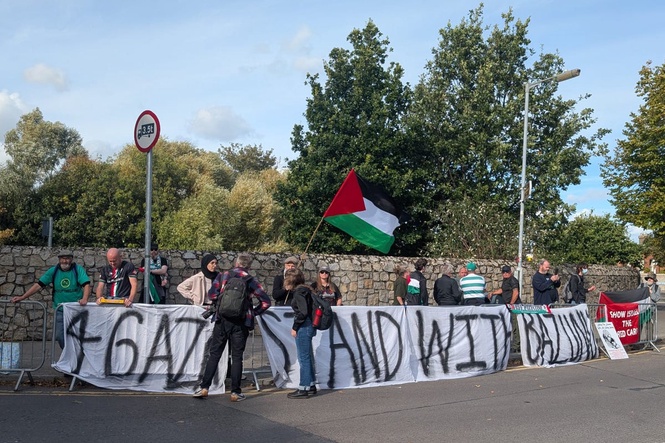 Pro-Palestine protesters gather in Dublin to urge Ireland to boycott Israel game