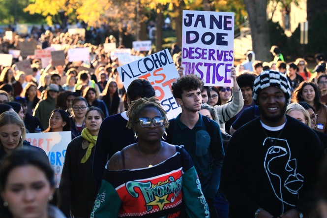 Massive crowd of students protesting at Cornell over alleged gang rape