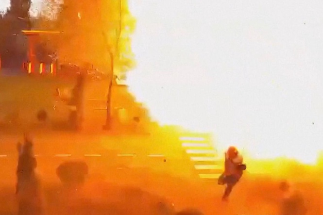 Watch: Extraordinary footage shows man narrowly escaping Russian drone strike near Kyiv