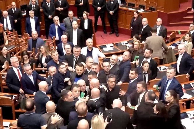 Fists fly in Albanian parliament as protests continue to roil the country