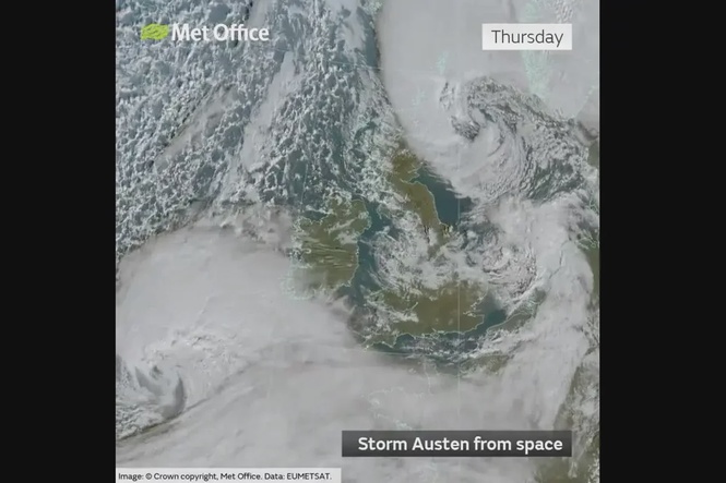Satellite image shows Storm Austen sweeping towards UK as Met Office issues ‘danger to life’ warning