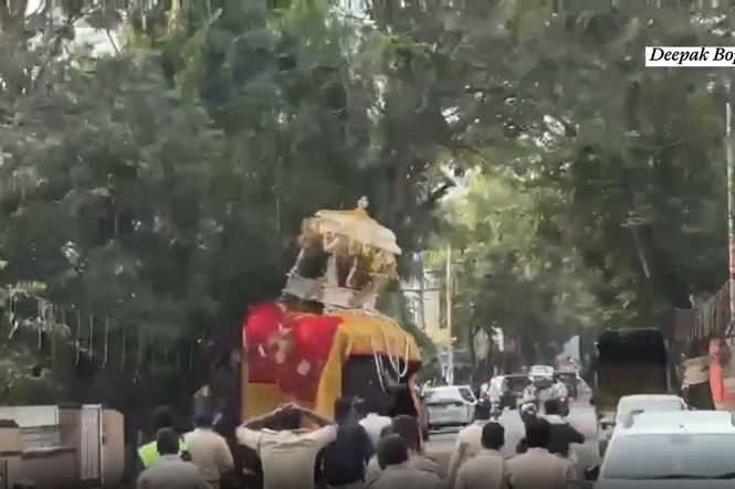 Elephant forced to carry 650kg silver-and-gold shrine goes on rampage during Hindu festival
