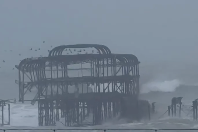 Storm Austen live: Part of Brighton West pier collapses as winds up to 110mph batter UK