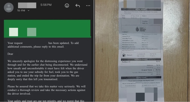 Image from: E-hailing driver allegedly extorts student for petrol subsidy during ‘maniac’ ride