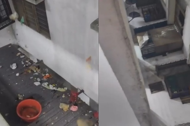 Image from: ‘Management, please help’: Fury as flat resident filmed hurling basins and rubbish from upper floor