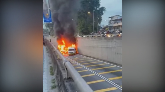 Image from: Three vehicles catch fire after crash in George Town