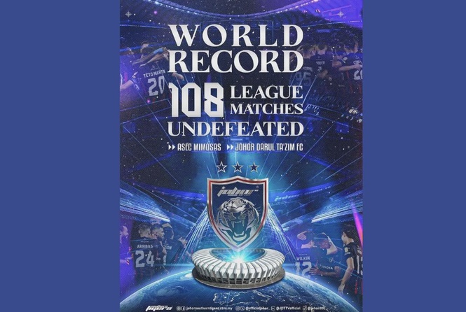 Image from: JDT matches world record with 108 unbeaten league games