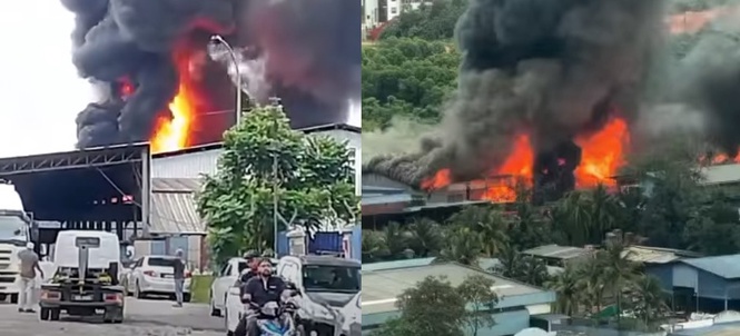 Image from: Pallet factory fire destroys building in Kempas
