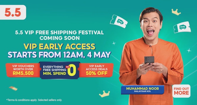 Image from: Unlock Early Access to 5.5 Deals from RM5 with Shopee VIP