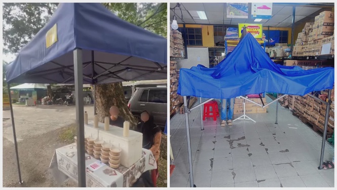 Image from: Boss steps in to help elderly couple forced to sell desserts in the rain