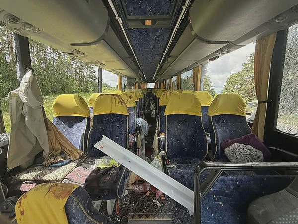 Image from: Ukraine drone hits bus carrying Belarusian children in Russia