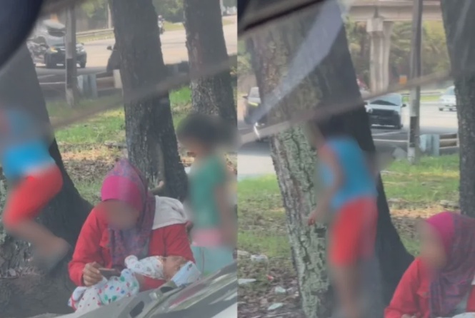Image from: Photo of alleged Rohingya woman and children by roadside triggers welfare concerns online