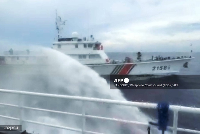 Image from: Philippines hit by Chinese water cannon at disputed reef