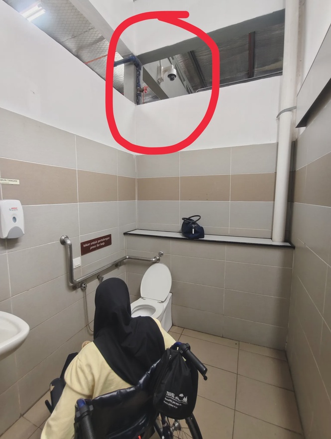 Image from: Man urges action after CCTV seen through gap above PwD toilet at Rawang R&R