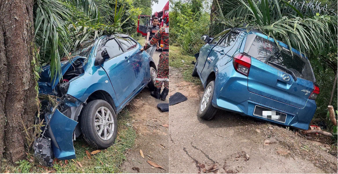 Image from: Nenek, cucu maut, selepas kereta dirempuh pokok di Pasir Mas