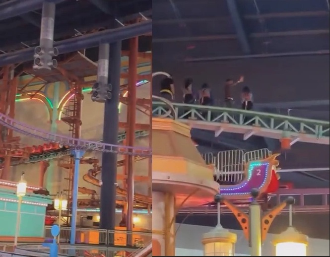 Image from: Visitors seen walking along Genting Highlands roller coaster track after ride reportedly stops