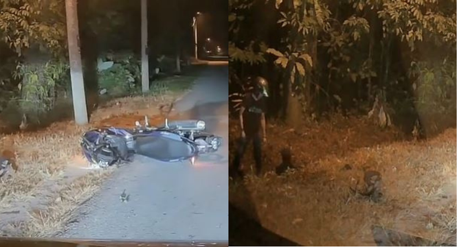 Image from: Man avoids potential danger after stopping to check on fallen rider in Kampar