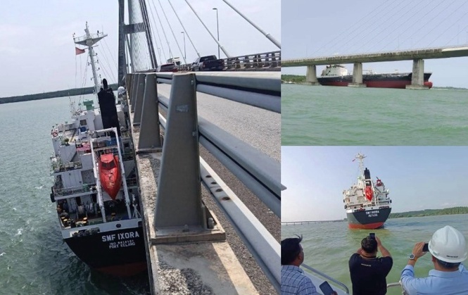 Image from: JLM investigates tanker collision with Sungai Johor Bridge