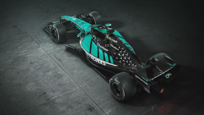 Image from: Mercedes reveal special PETRONAS-inspired livery for Sepang return