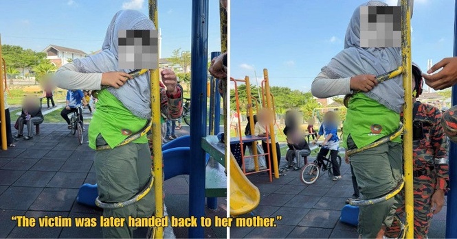 M’sian Girl Gets Stuck in Spiral Climber at Puchong Playground, Abang Bomba Comes to Her Rescue