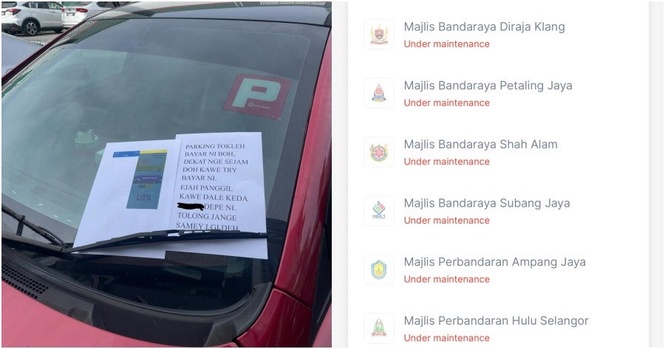 “Please don’t fine me” – M’sian Drivers Leave Notes on Their Cars as App Outage Prevents Parking Payments