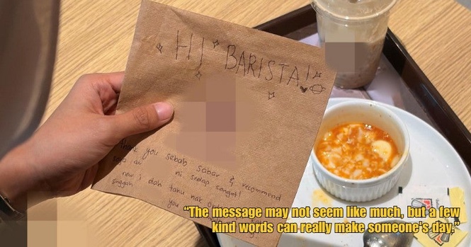 “You really made my day” – Customer Leaves Heartfelt Note for M’sian Barista Who Patiently Helped With Her Order
