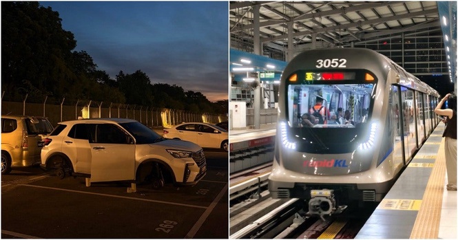 M’sian Woman Shocked to Find 2 Tyres Missing After Parking Her Car at LRT3 Bukit Tinggi Before Work