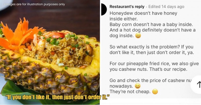 “Honeydew doesn’t have honey”- Eatery Responds After Customer Leaves Review Over Pineapple Fried Rice Without Pineapple