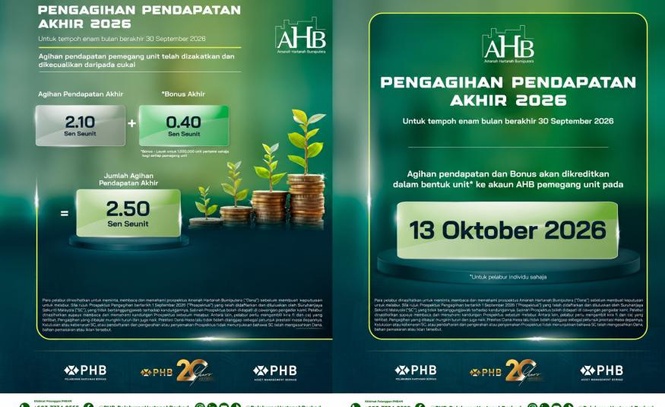 Image from: AHB kekalkan agihan pendapatan 5.00 sen seunit, pemegang unit terima RM236.41 juta bagi FY2026