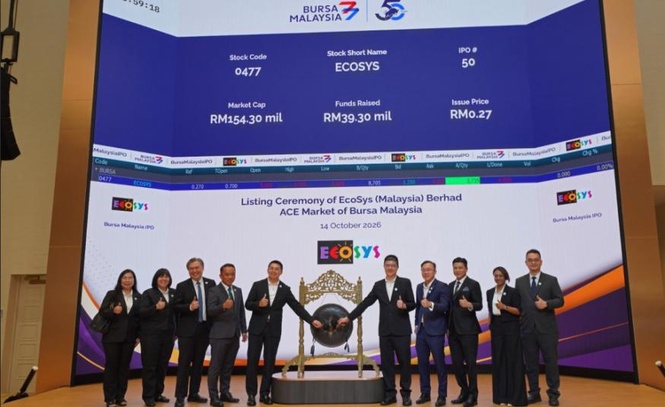 Image from: Saham EcoSys naik 159% kepada 70 sen pada penampilan sulung di Pasaran ACE