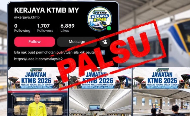 Image from: KTMB nafi lantik pihak ketiga urus pengambilan pekerja, akaun TikTok palsu dikesan salah guna nama