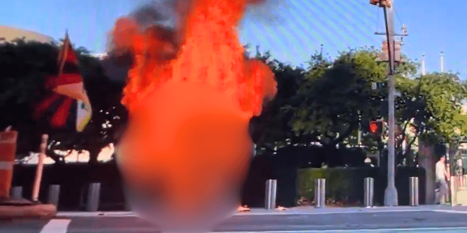 Horror as protester sets himself on fire in heart of New York City