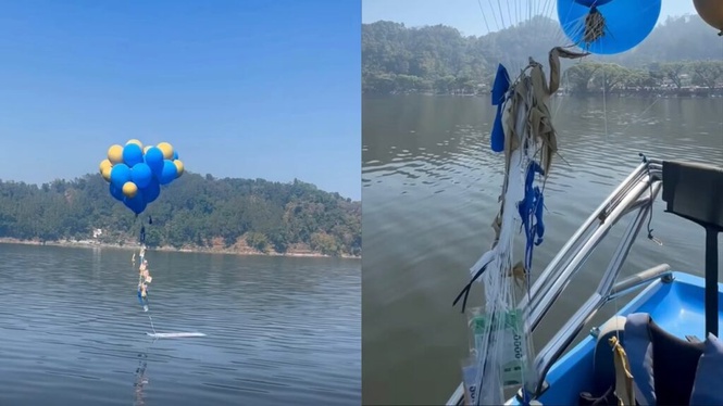 Image from: Pemandu bot jumpa belon penuh wang di tasik