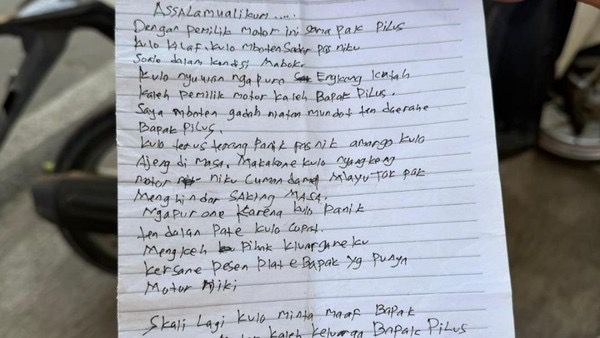 Image from: Pencuri pulangkan semula motosikal, sertakan surat mohon maaf